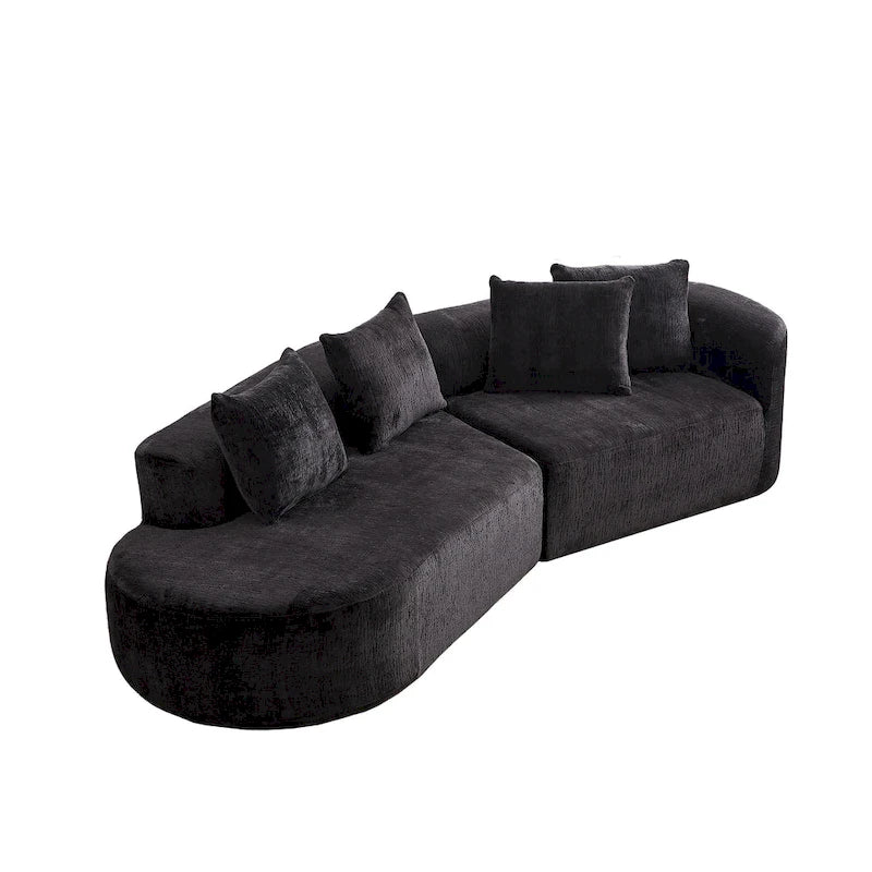 114 Chenille Cloud Sectional Sofa with Extra Deep Seating, and 4 Throw Pillows & No-Assembly Design