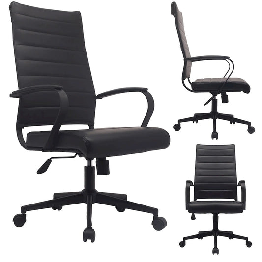 Modern Ergonomic Office Chair: Mid Back, PU Leather, Arms, Tilt, Adjustable Height, Wheels, Swivel
