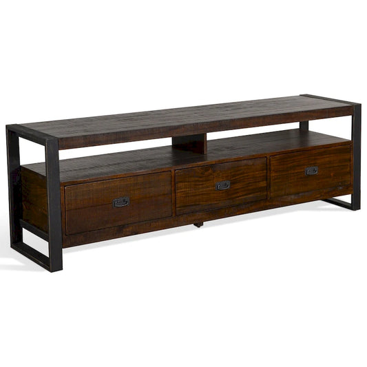 Flint TV Media Console, 3 Drawers, 2 Shelves, Dark Brown Wood, 78 Inch