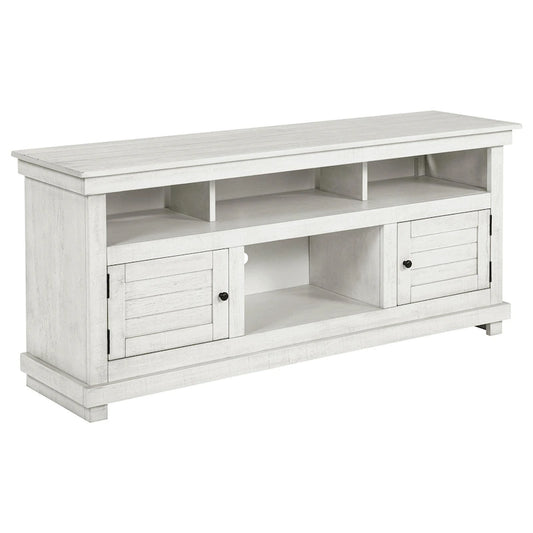 Ayne TV Stand Media Cabinet, 2 Doors and 4 Shelves, White Wood 60 Inch