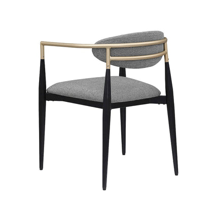 Exis Dining Armchair Set of 2, Modern Gray Fabric, Sleek Black Metal