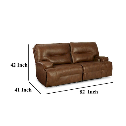 Cesca Power Recliner Sofa, Plush Auburn Brown Real Leather, 84 Inch