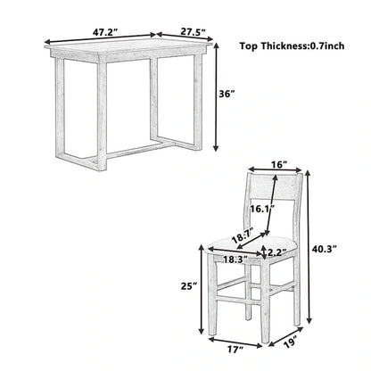 5 Pcs Counter Height Dining Table Set, Solid Wood Kitchen Dining Table Set with Rectangular Dining Table and 4 Dining Chairs