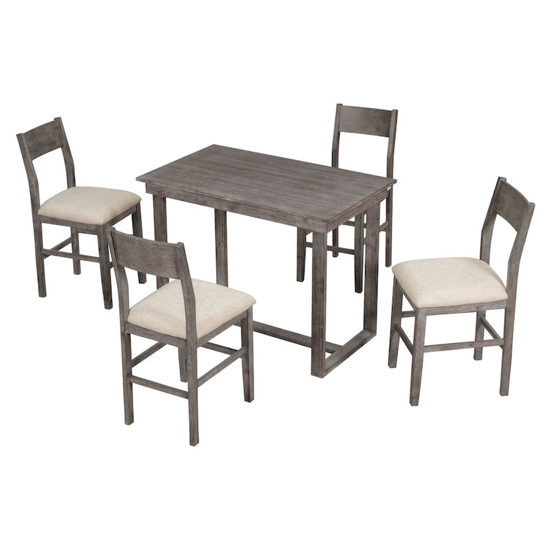 5 Pcs Counter Height Dining Table Set, Solid Wood Kitchen Dining Table Set with Rectangular Dining Table and 4 Dining Chairs
