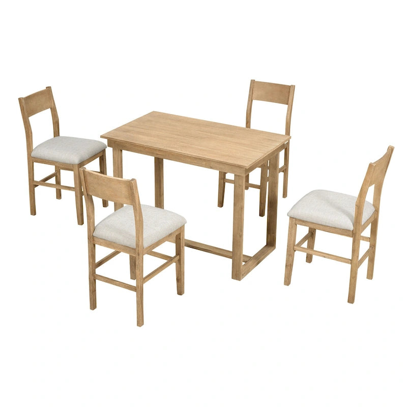 5 Pcs Counter Height Dining Table Set, Solid Wood Kitchen Dining Table Set with Rectangular Dining Table and 4 Dining Chairs