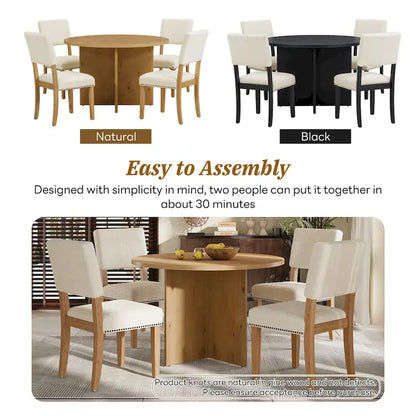 4 People Round Dining Table Set, 5 Piece Kitchen Table Set with Round Dining Table and 4 Upholstered Dining Chairs