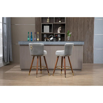Bar Stools Set of 2, Swivel Barstools with Wood Legs and Footrest, Upholstered Kitchen Stool Island with Backs