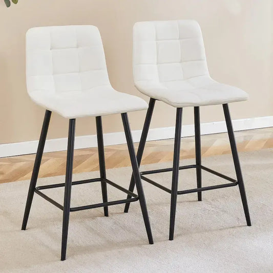Modern PU Bar Chair 2 Pieces with Metal Legs, Checkered Design, Waterproof and Stain Resistant Suitable for Bars, Living Rooms