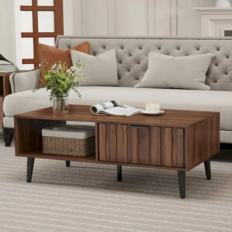 2-Drawer Mid-Century Modern Rectangular Coffee Table with Storage - 47.24L x 23.62W x 17.72H