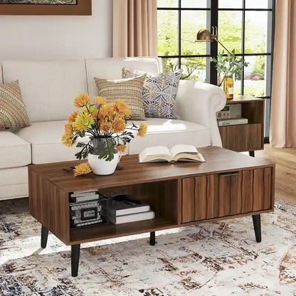 2-Drawer Mid-Century Modern Rectangular Coffee Table with Storage - 47.24L x 23.62W x 17.72H