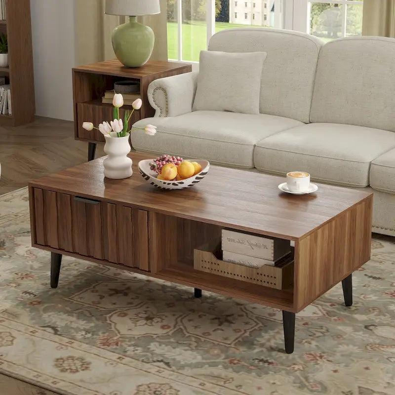 2-Drawer Mid-Century Modern Rectangular Coffee Table with Storage - 47.24L x 23.62W x 17.72H