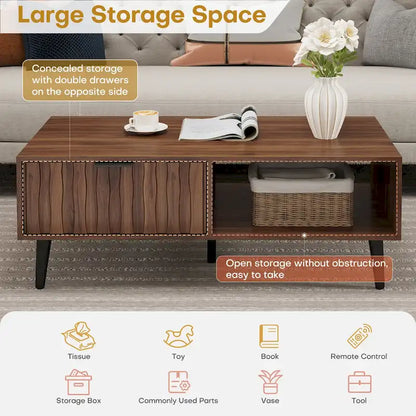 2-Drawer Mid-Century Modern Rectangular Coffee Table with Storage - 47.24L x 23.62W x 17.72H