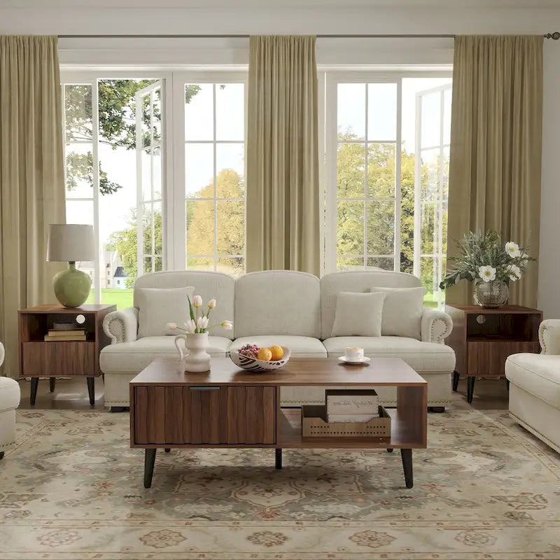 2-Drawer Mid-Century Modern Rectangular Coffee Table with Storage - 47.24L x 23.62W x 17.72H