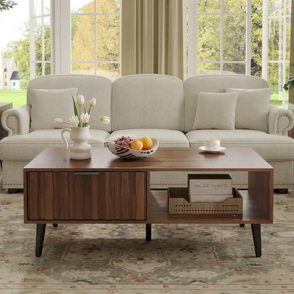 2-Drawer Mid-Century Modern Rectangular Coffee Table with Storage - 47.24L x 23.62W x 17.72H