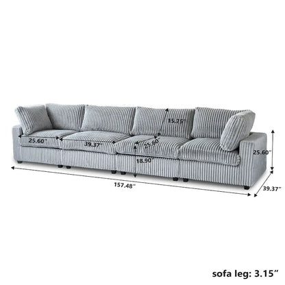 157.48 Soft Plush Modular Sectional Sofa 4-Seater Upholstered Living Room Couch