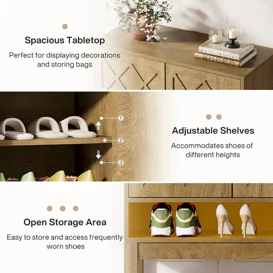 Shoe Storage Cabinet with Doors, 6-Tier Adjustable Farmhouse Shoe Organizer