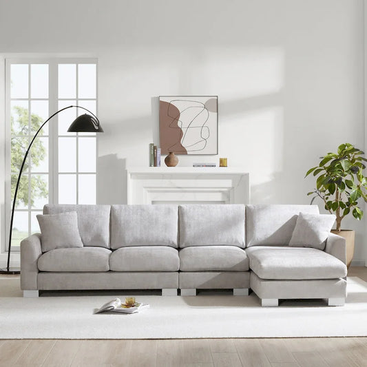 119 Spacious L-Shaped 5-Seater Sectional Sofa with Chaise Lounge and 2 Decorative Pillows for Living Room