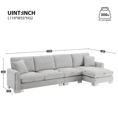 119 Spacious L-Shaped 5-Seater Sectional Sofa with Chaise Lounge and 2 Decorative Pillows for Living Room