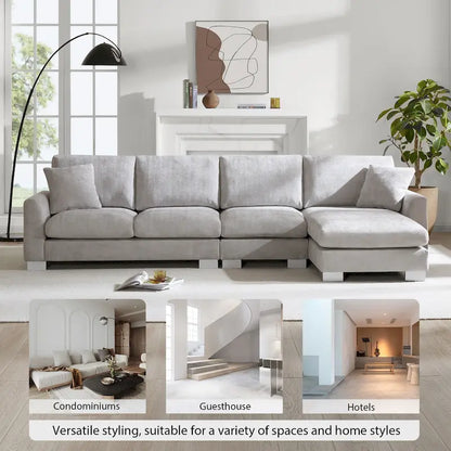 119 Spacious L-Shaped 5-Seater Sectional Sofa with Chaise Lounge and 2 Decorative Pillows for Living Room
