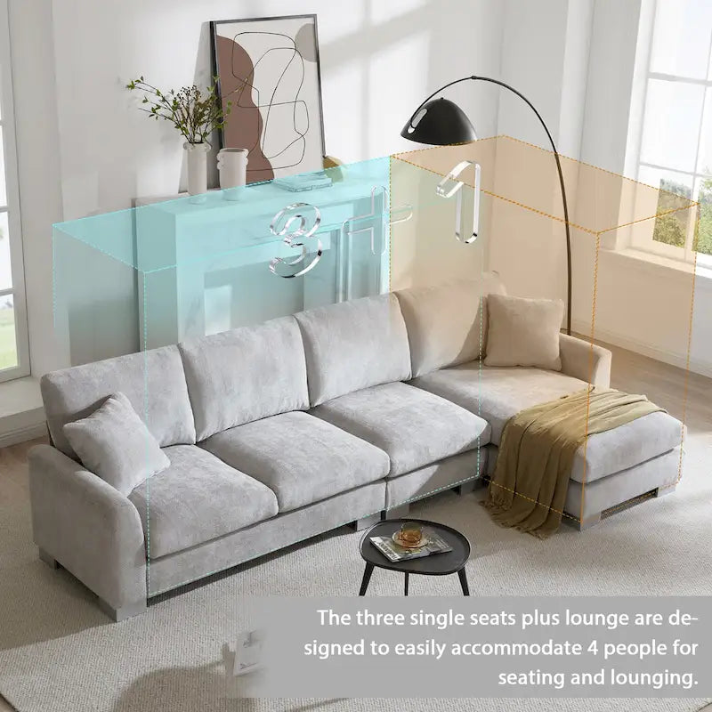 119 Spacious L-Shaped 5-Seater Sectional Sofa with Chaise Lounge and 2 Decorative Pillows for Living Room