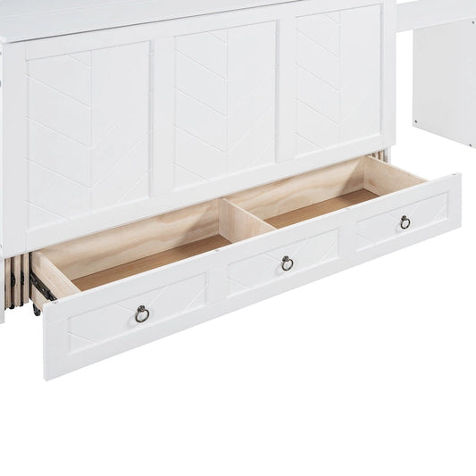 Queen Size Murphy Bed with USB Port, Large Drawer, and Desk