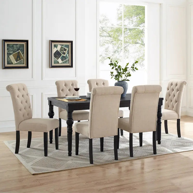 Classic Style Dining Set with Rectangular Table and Button Tufted Upholstered Chairs