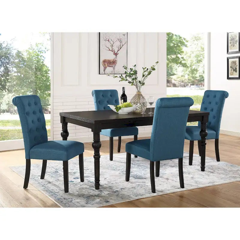 Classic Style Dining Set with Rectangular Table and Button Tufted Upholstered Chairs