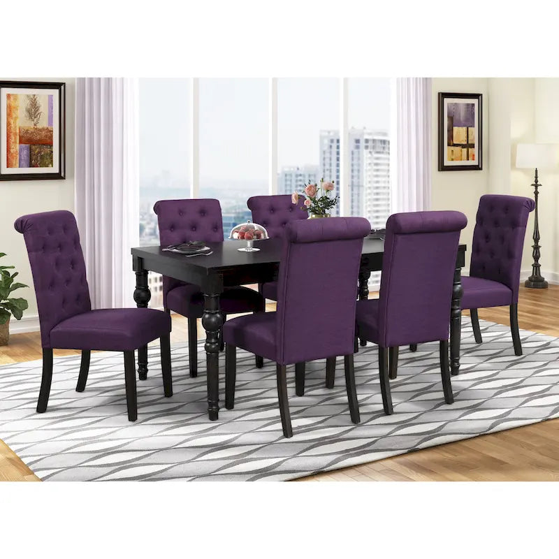 Classic Style Dining Set with Rectangular Table and Button Tufted Upholstered Chairs