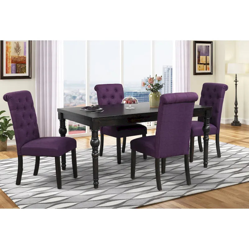 Classic Style Dining Set with Rectangular Table and Button Tufted Upholstered Chairs