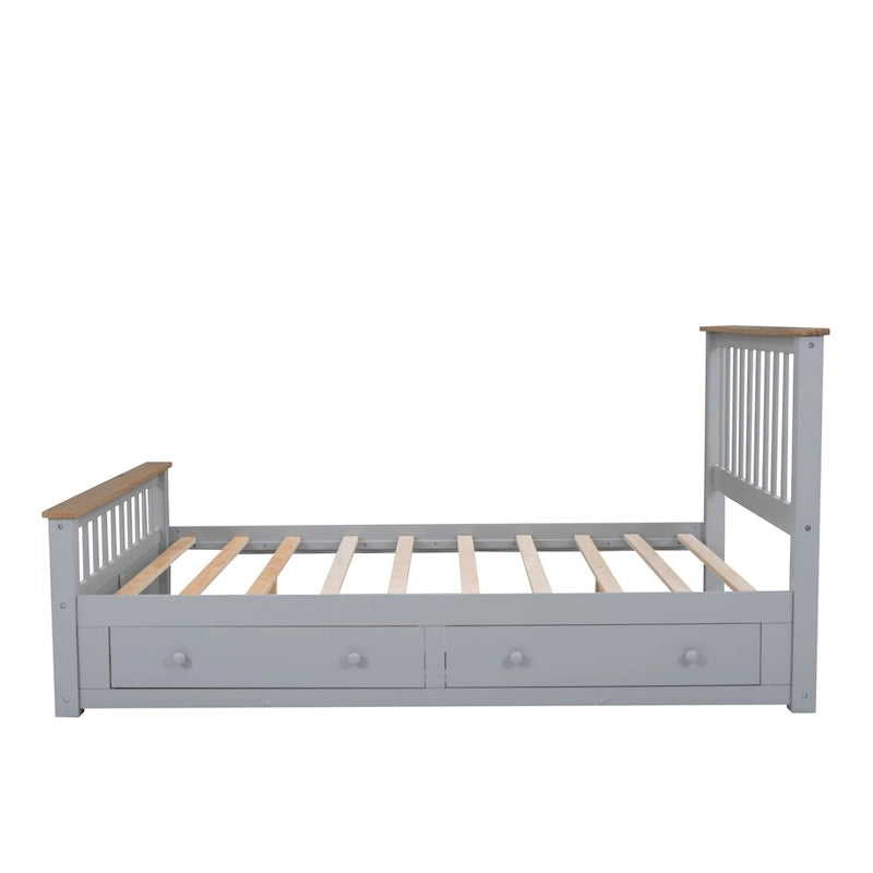 Queen Wooden Platform Bed with Drawers, Headboard, and Footboard