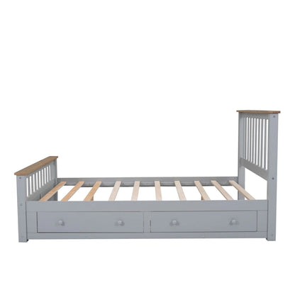 Queen Wooden Platform Bed with Drawers, Headboard, and Footboard