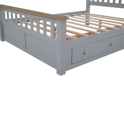 Queen Wooden Platform Bed with Drawers, Headboard, and Footboard