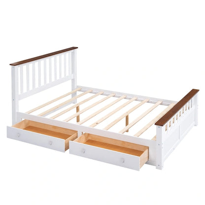 Queen Wooden Platform Bed with Drawers, Headboard, and Footboard