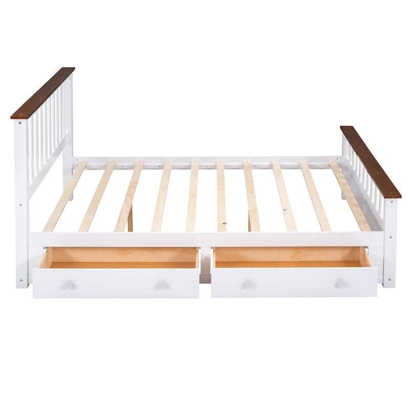 Queen Wooden Platform Bed with Drawers, Headboard, and Footboard