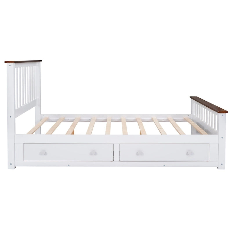 Queen Wooden Platform Bed with Drawers, Headboard, and Footboard