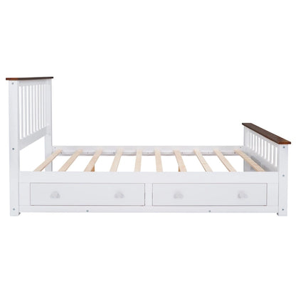 Queen Wooden Platform Bed with Drawers, Headboard, and Footboard