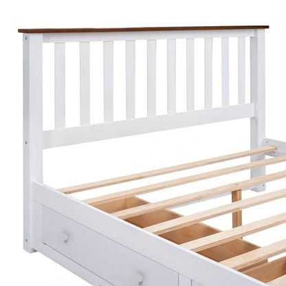Queen Wooden Platform Bed with Drawers, Headboard, and Footboard