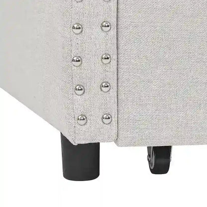 Twin Size Linen Upholstered Daybed Frame with 2 Drawers, Buttons Tufted Backrest, Copper Nail Decoration