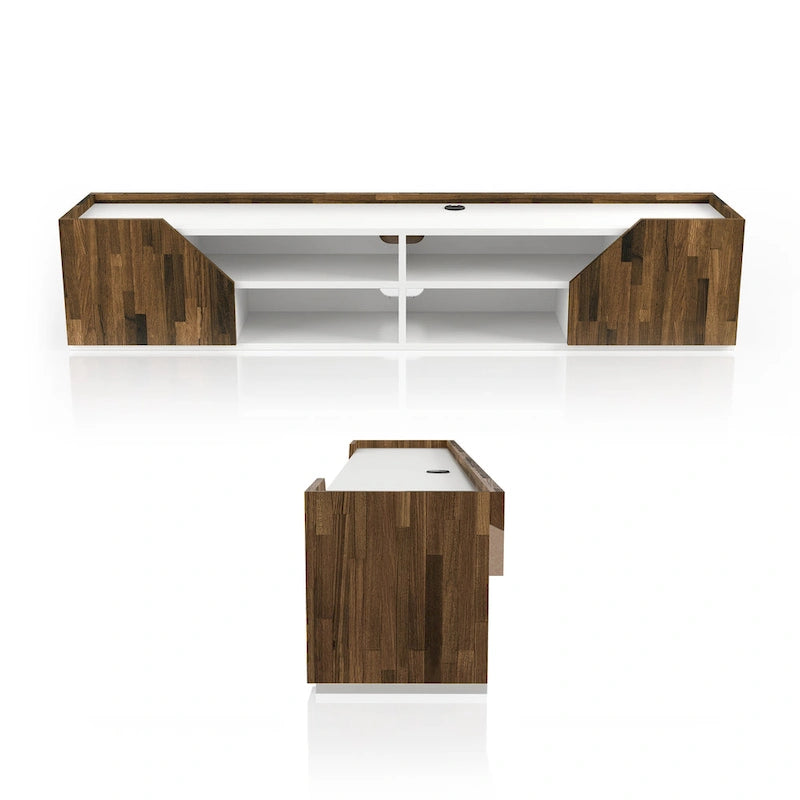 DH BASIC Transitional White 61-inch Two-tone 4-Shelf Floating TV Stand by Denhour