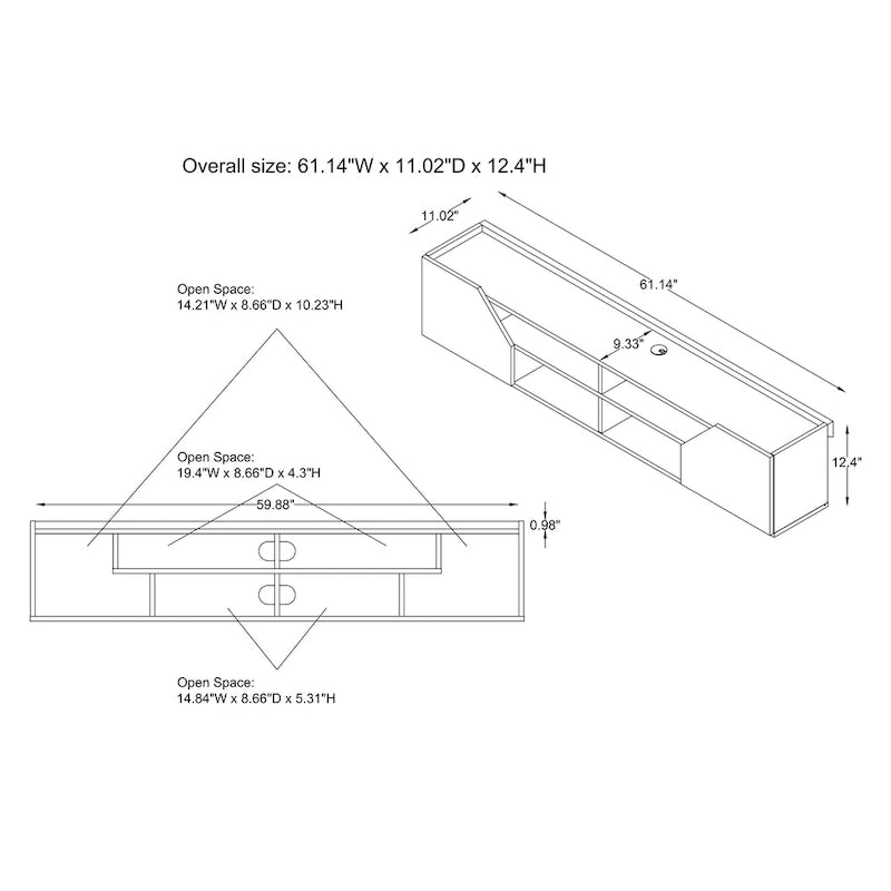DH BASIC Transitional White 61-inch Two-tone 4-Shelf Floating TV Stand by Denhour