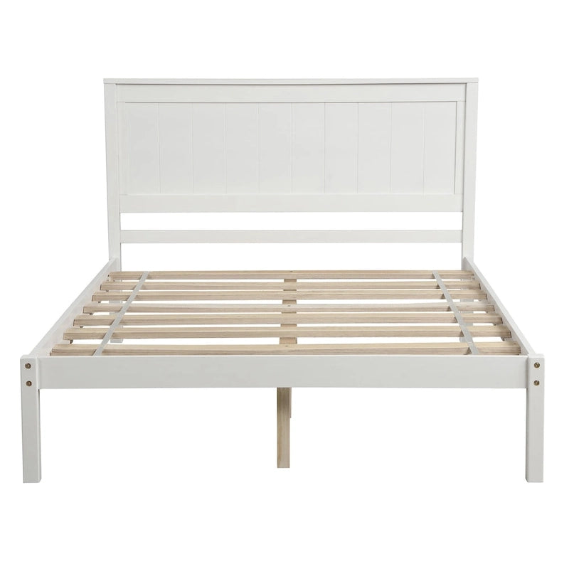 Perfectly Simple Platform Bed Frame with Wooden Slat Support and Attached Headboard, Crafted in Pine