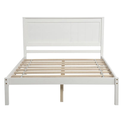 Perfectly Simple Platform Bed Frame with Wooden Slat Support and Attached Headboard, Crafted in Pine