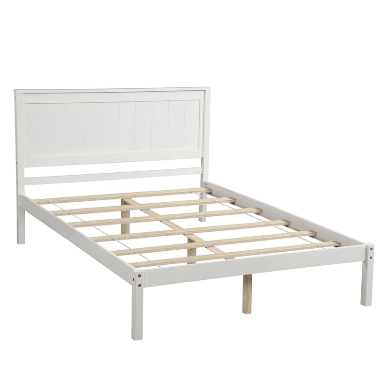 Perfectly Simple Platform Bed Frame with Wooden Slat Support and Attached Headboard, Crafted in Pine