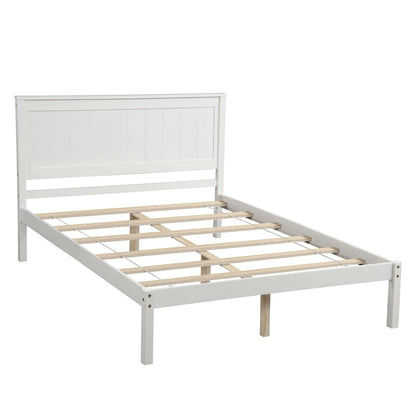 Perfectly Simple Platform Bed Frame with Wooden Slat Support and Attached Headboard, Crafted in Pine