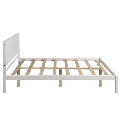 Perfectly Simple Platform Bed Frame with Wooden Slat Support and Attached Headboard, Crafted in Pine