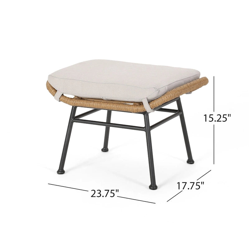 Chalet Outdoor Modern Boho Wicker Chat Set with Ottomans by Christopher Knight Home