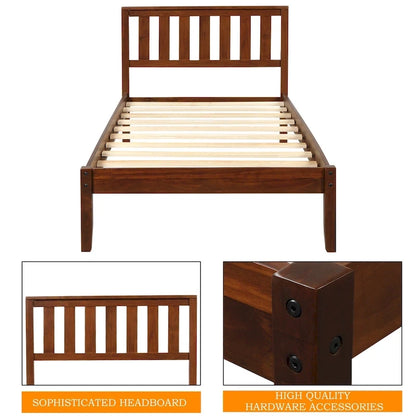 Wood Platform Bed With Headboard/Wood Slat Support.Twin (Walnut)