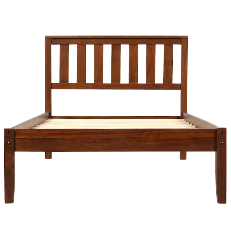 Wood Platform Bed With Headboard/Wood Slat Support.Twin (Walnut)