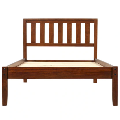 Wood Platform Bed With Headboard/Wood Slat Support.Twin (Walnut)