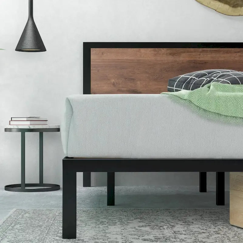 Priage by ZINUS Black and Brown Metal Platform Bed Frame